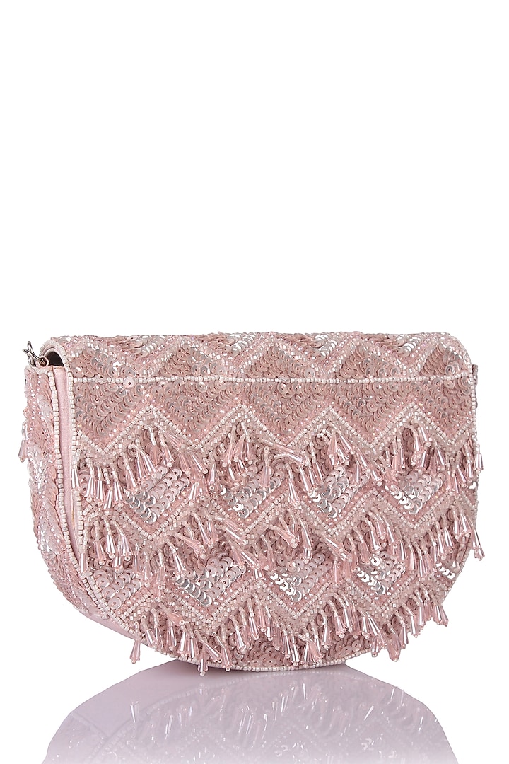 Pink Satin Hand Embroidered Clutch by The Purple Sack at Pernia's Pop Up Shop