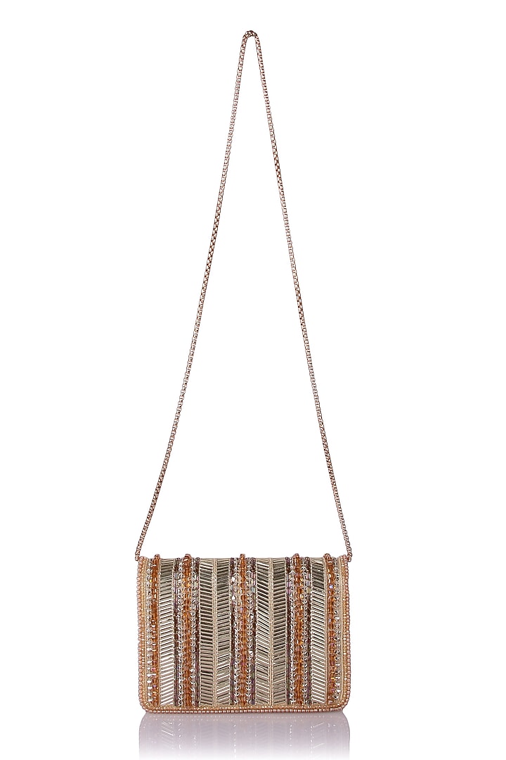 Gold Satin Hand Embroidered Clutch by The Purple Sack at Pernia's Pop Up Shop