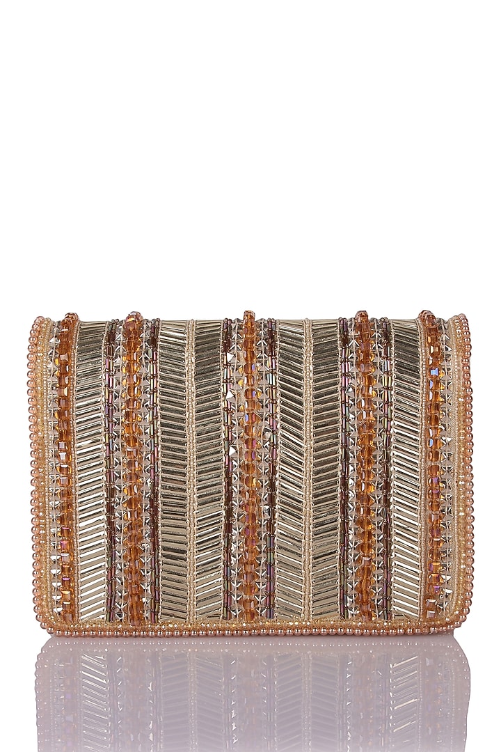 Gold Satin Hand Embroidered Clutch by The Purple Sack at Pernia's Pop Up Shop