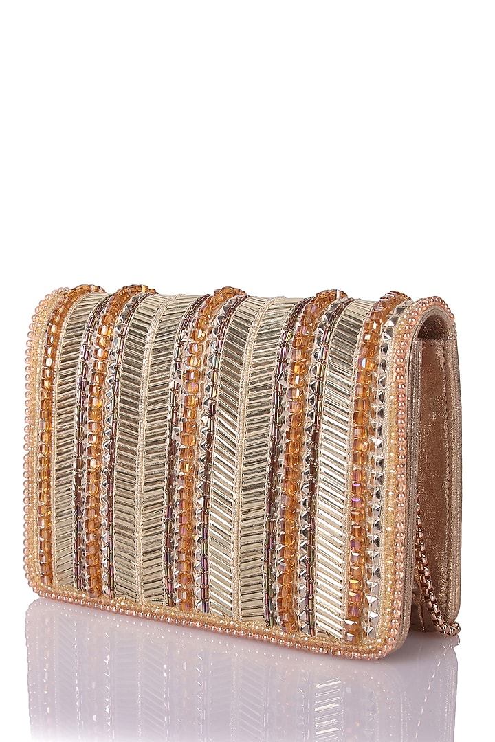 Gold Satin Hand Embroidered Clutch by The Purple Sack at Pernia's Pop Up Shop