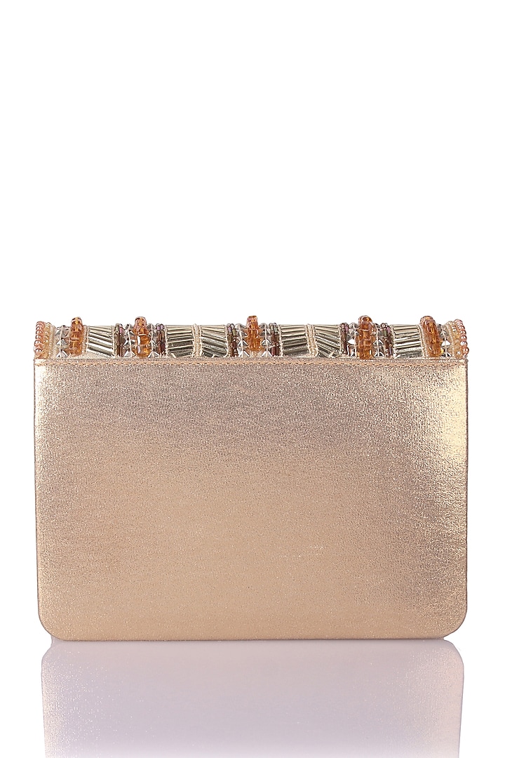 Gold Satin Hand Embroidered Clutch by The Purple Sack at Pernia's Pop Up Shop