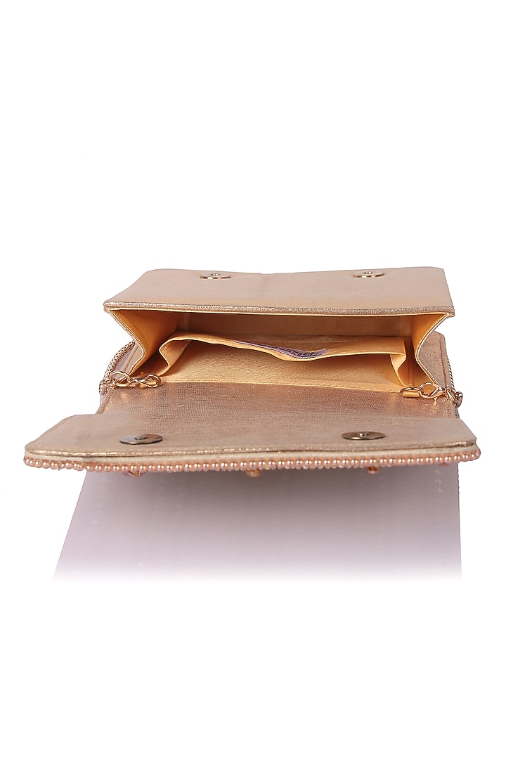 Gold Satin Hand Embroidered Clutch by The Purple Sack at Pernia's Pop Up Shop