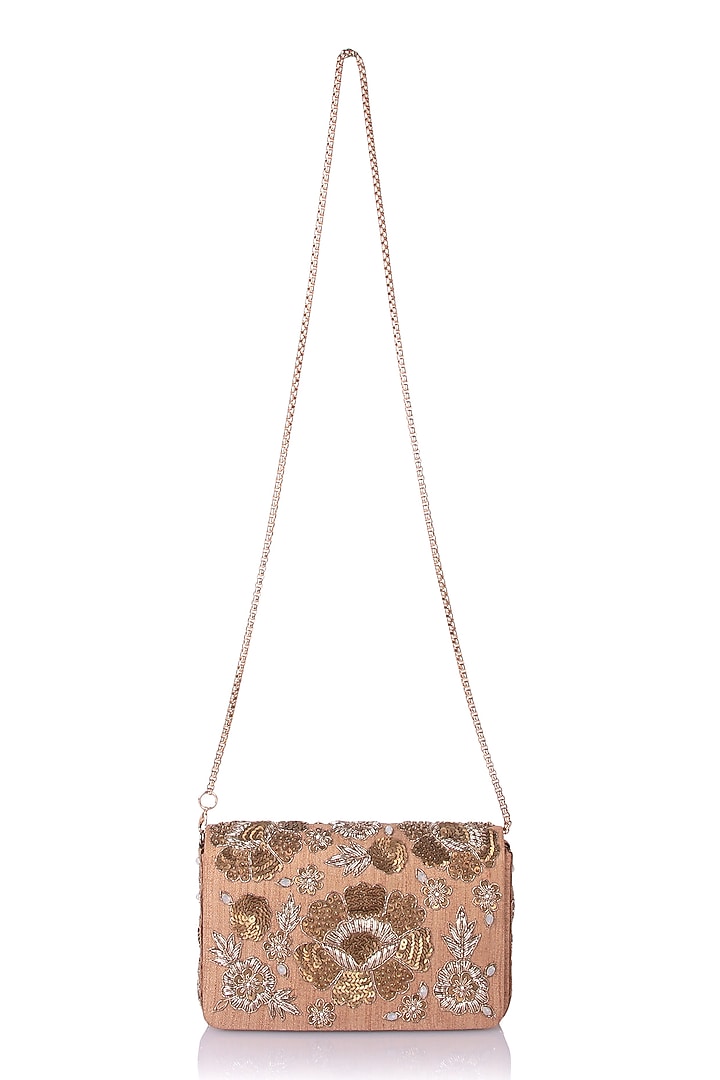 Gold Satin Hand Embroidered Clutch by The Purple Sack at Pernia's Pop Up Shop