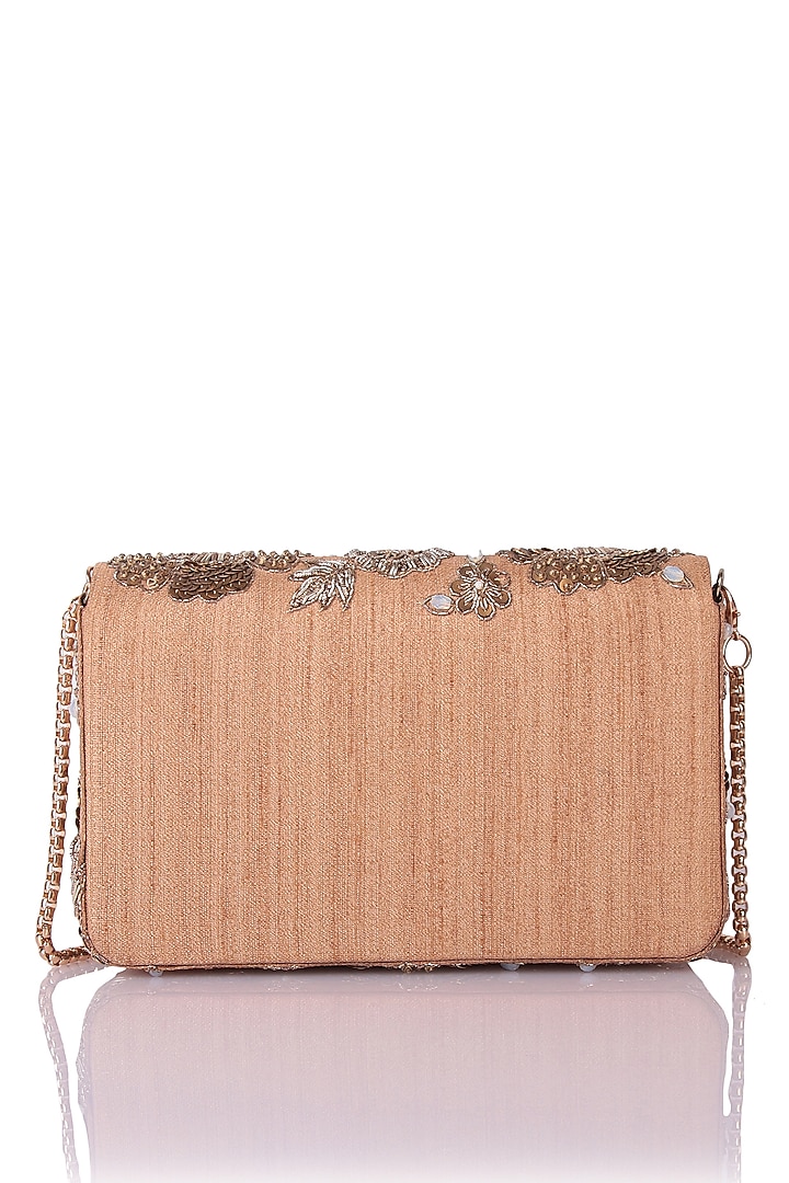 Gold Satin Hand Embroidered Clutch by The Purple Sack at Pernia's Pop Up Shop