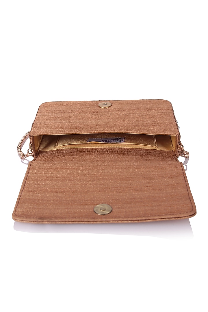 Gold Satin Hand Embroidered Clutch by The Purple Sack at Pernia's Pop Up Shop