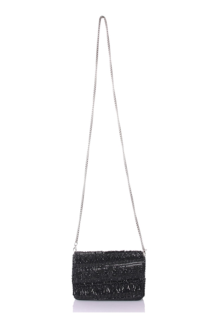 Black Satin Hand Embroidered Clutch by The Purple Sack at Pernia's Pop Up Shop