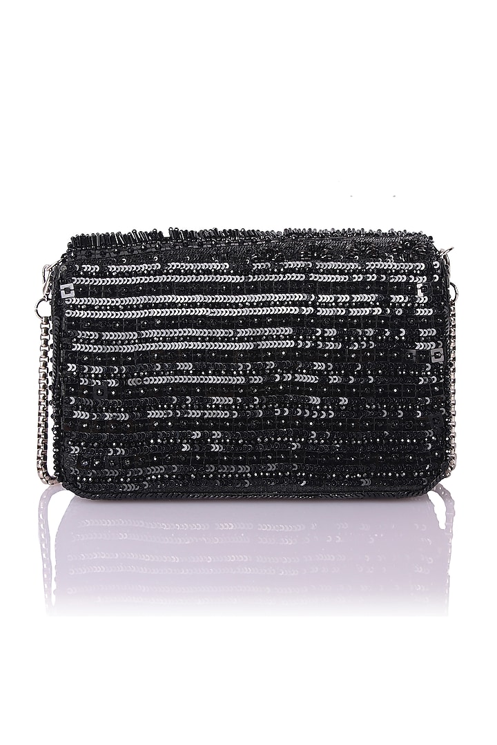 Black Satin Hand Embroidered Clutch by The Purple Sack at Pernia's Pop Up Shop