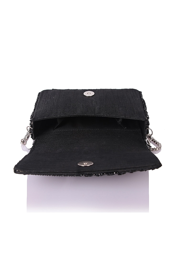 Black Satin Hand Embroidered Clutch by The Purple Sack at Pernia's Pop Up Shop