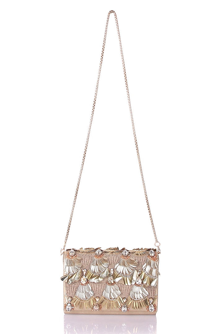 Champagne Satin Hand Embroidered Clutch by The Purple Sack at Pernia's Pop Up Shop