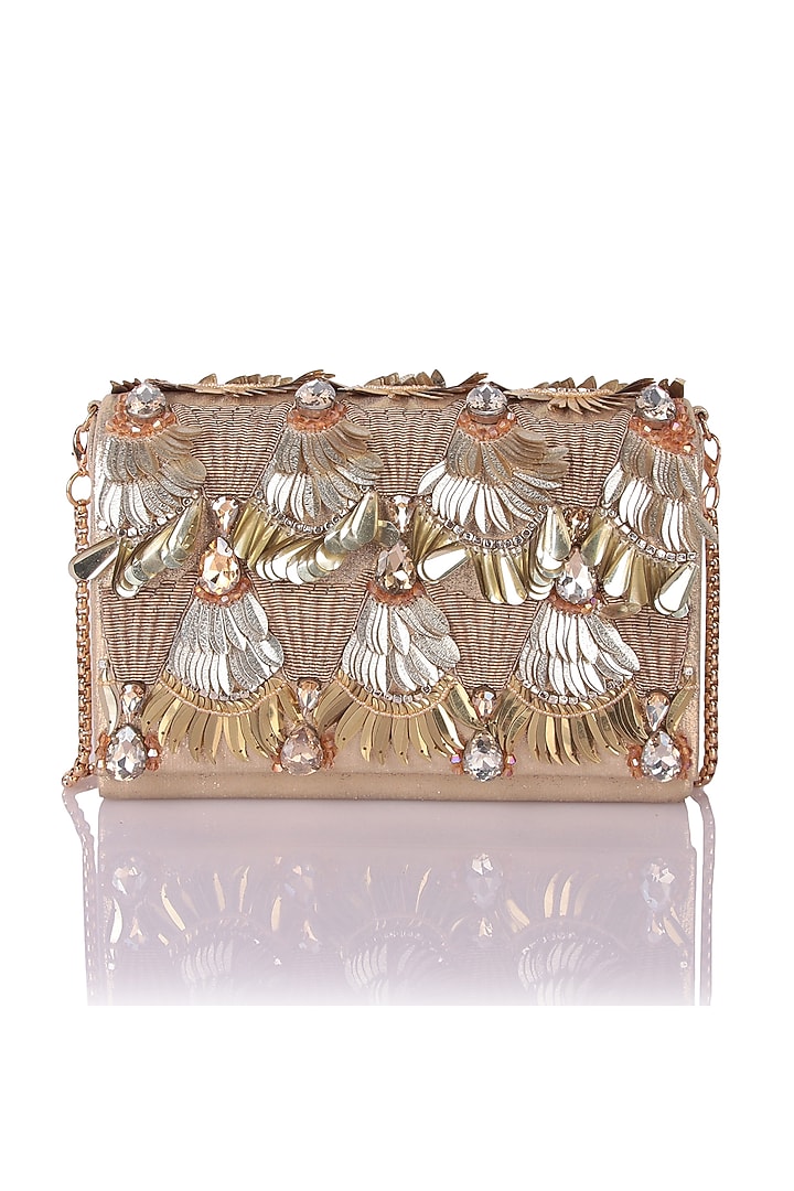 Champagne Satin Hand Embroidered Clutch by The Purple Sack at Pernia's Pop Up Shop