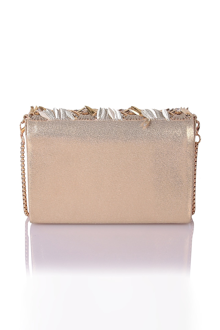 Champagne Satin Hand Embroidered Clutch by The Purple Sack at Pernia's Pop Up Shop