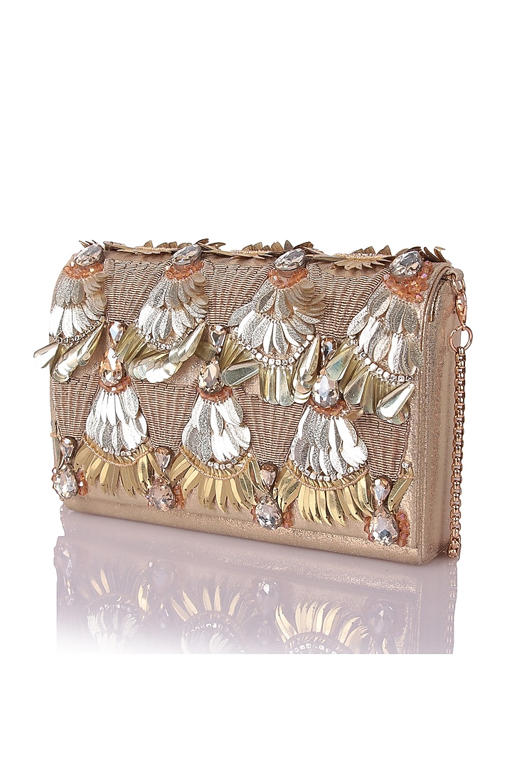 Champagne Satin Hand Embroidered Clutch by The Purple Sack at Pernia's Pop Up Shop