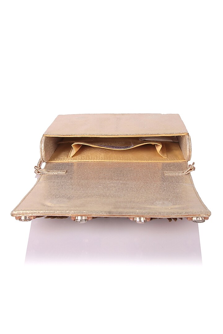 Champagne Satin Hand Embroidered Clutch by The Purple Sack at Pernia's Pop Up Shop