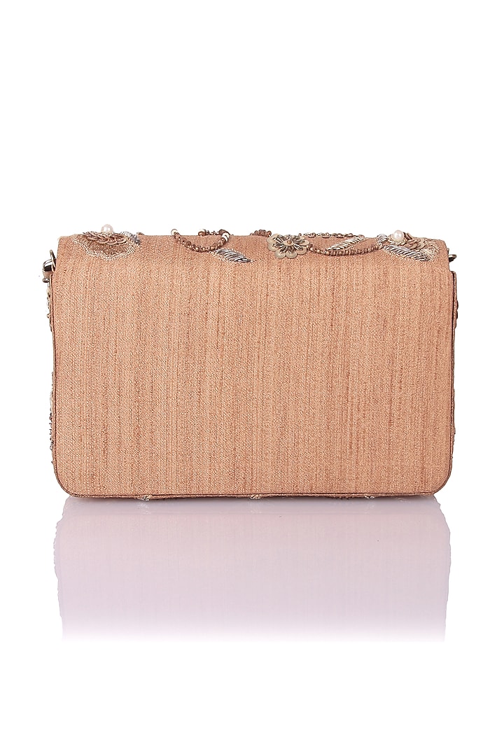 Gold Satin Applique Hand Embroidered Clutch by The Purple Sack at Pernia's Pop Up Shop