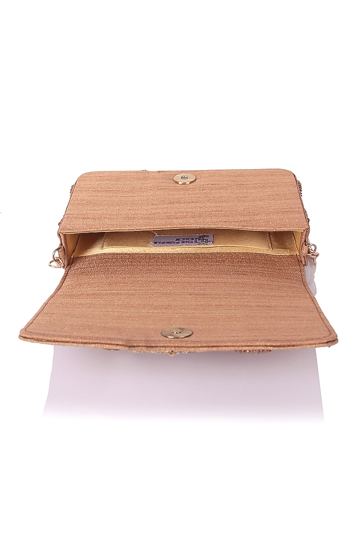 Gold Satin Applique Hand Embroidered Clutch by The Purple Sack at Pernia's Pop Up Shop