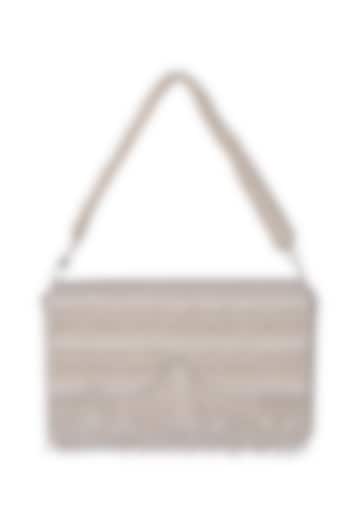 White Satin Pearl Hand Embroidered Handbag by The Purple Sack at Pernia's Pop Up Shop
