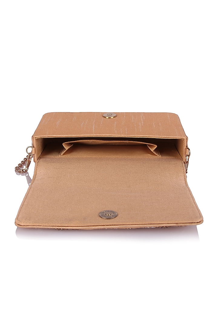 Gold & Silver Satin Applique Hand Embroidered Clutch by The Purple Sack at Pernia's Pop Up Shop