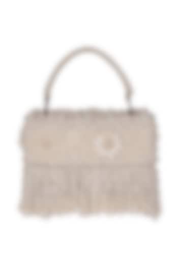 White Satin Pearl Hand Embroidered Handbag by The Purple Sack at Pernia's Pop Up Shop