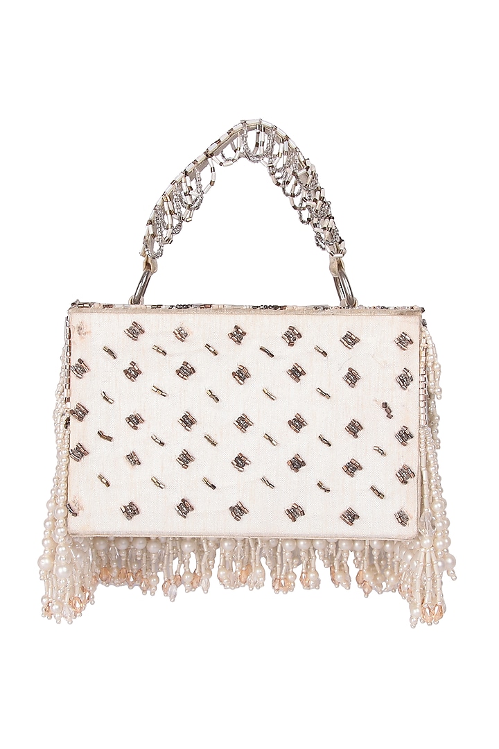 Multi-Colored Satin Pearl Hand Embroidered Handbag by The Purple Sack at Pernia's Pop Up Shop