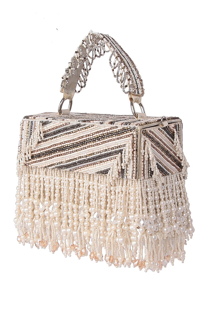 Multi-Colored Satin Pearl Hand Embroidered Handbag by The Purple Sack at Pernia's Pop Up Shop