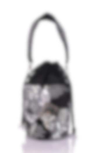 Black Satin Hand Embroidered Potli Bag by The Purple Sack at Pernia's Pop Up Shop