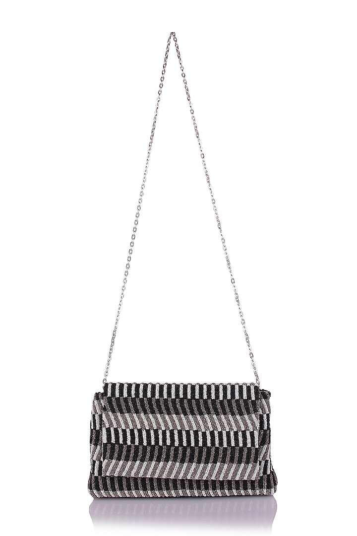 Black Satin Hand Embroidered Clutch by The Purple Sack at Pernia's Pop Up Shop