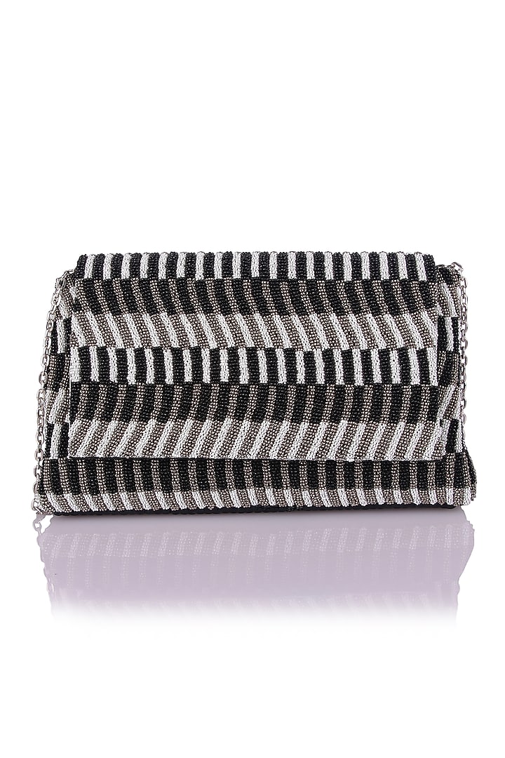 Black Satin Hand Embroidered Clutch by The Purple Sack at Pernia's Pop Up Shop
