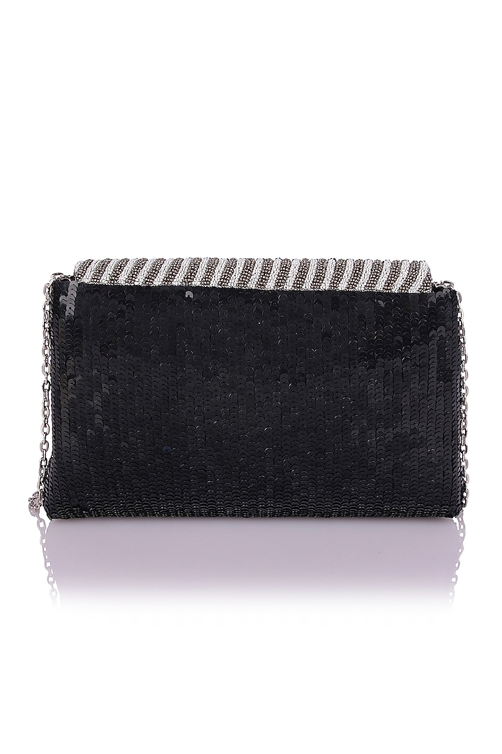 Black Satin Hand Embroidered Clutch by The Purple Sack at Pernia's Pop Up Shop