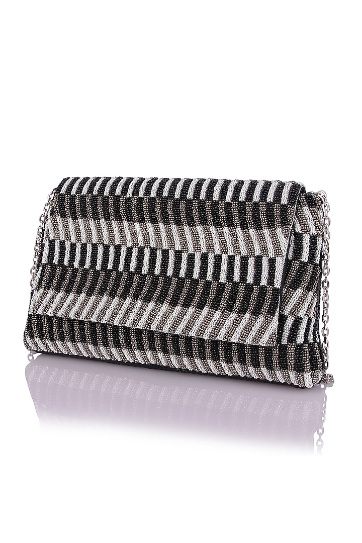 Black Satin Hand Embroidered Clutch by The Purple Sack at Pernia's Pop Up Shop