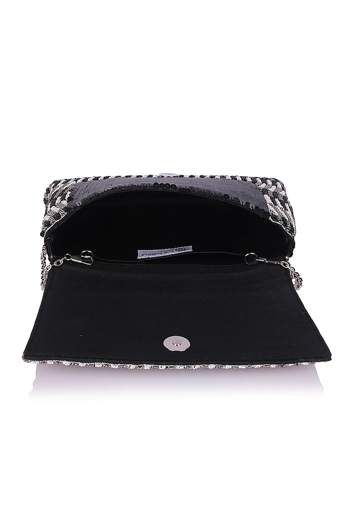 Black Satin Hand Embroidered Clutch by The Purple Sack at Pernia's Pop Up Shop