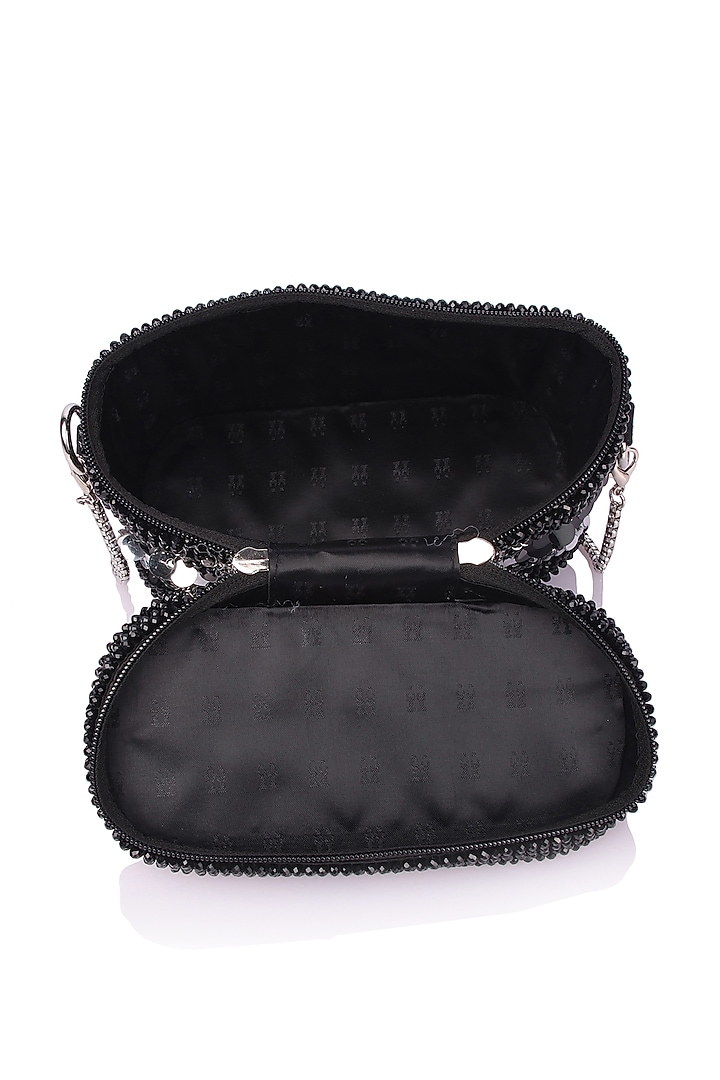 Black Satin Hand Embroidered Vanity Bag by The Purple Sack at Pernia's Pop Up Shop