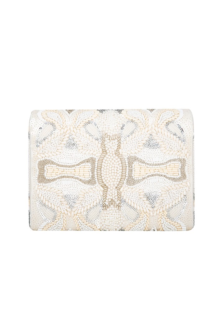 White Hand Embroidered Clutch by The Purple Sack at Pernia's Pop Up Shop