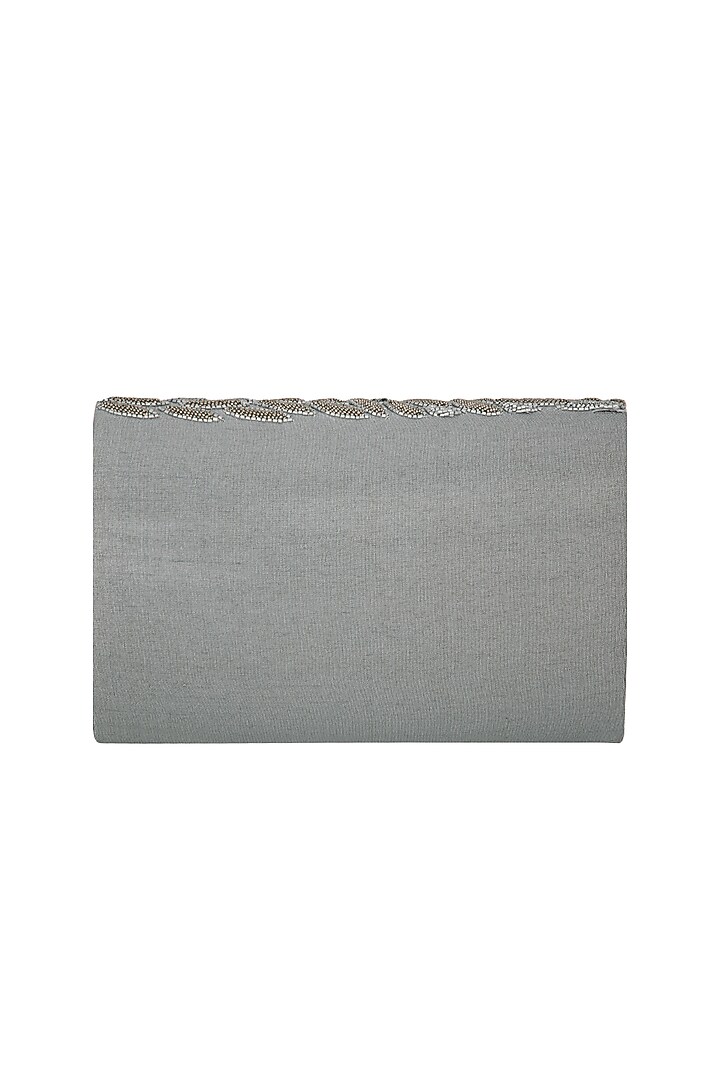 Grey Hand Embroidered Clutch by The Purple Sack at Pernia's Pop Up Shop