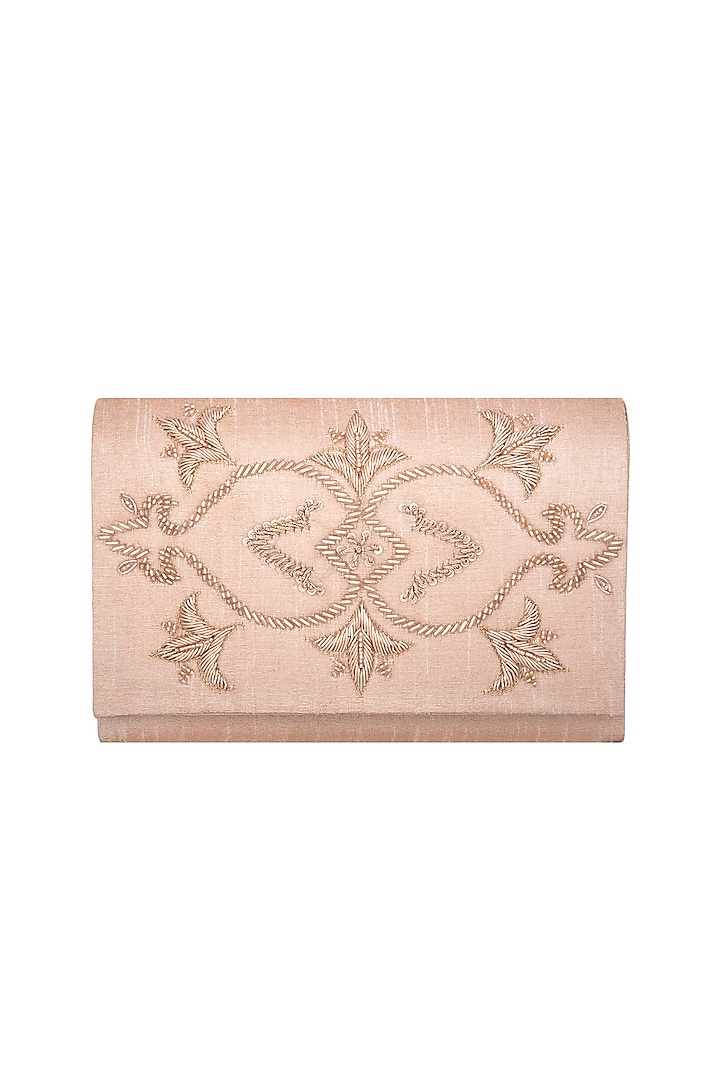 Peach Hand Embroidered Clutch  by The Purple Sack