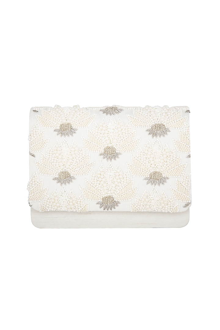 Pearl White Hand Embroidered Clutch  by The Purple Sack at Pernia's Pop Up Shop