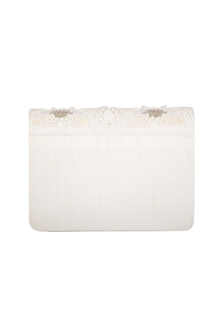 Pearl White Hand Embroidered Clutch by The Purple Sack at Pernia's Pop Up Shop