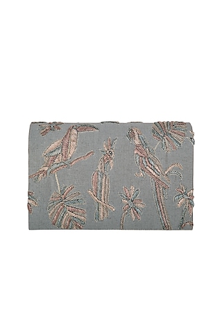 Grey Metallic Embroidered Clutch by The Purple Sack
