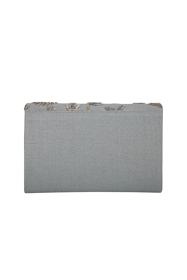 Grey Metallic Embroidered Clutch by The Purple Sack at Pernia's Pop Up Shop