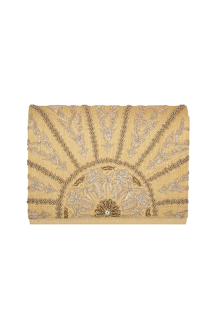 Golden Hand Embroidered Clutch by The Purple Sack