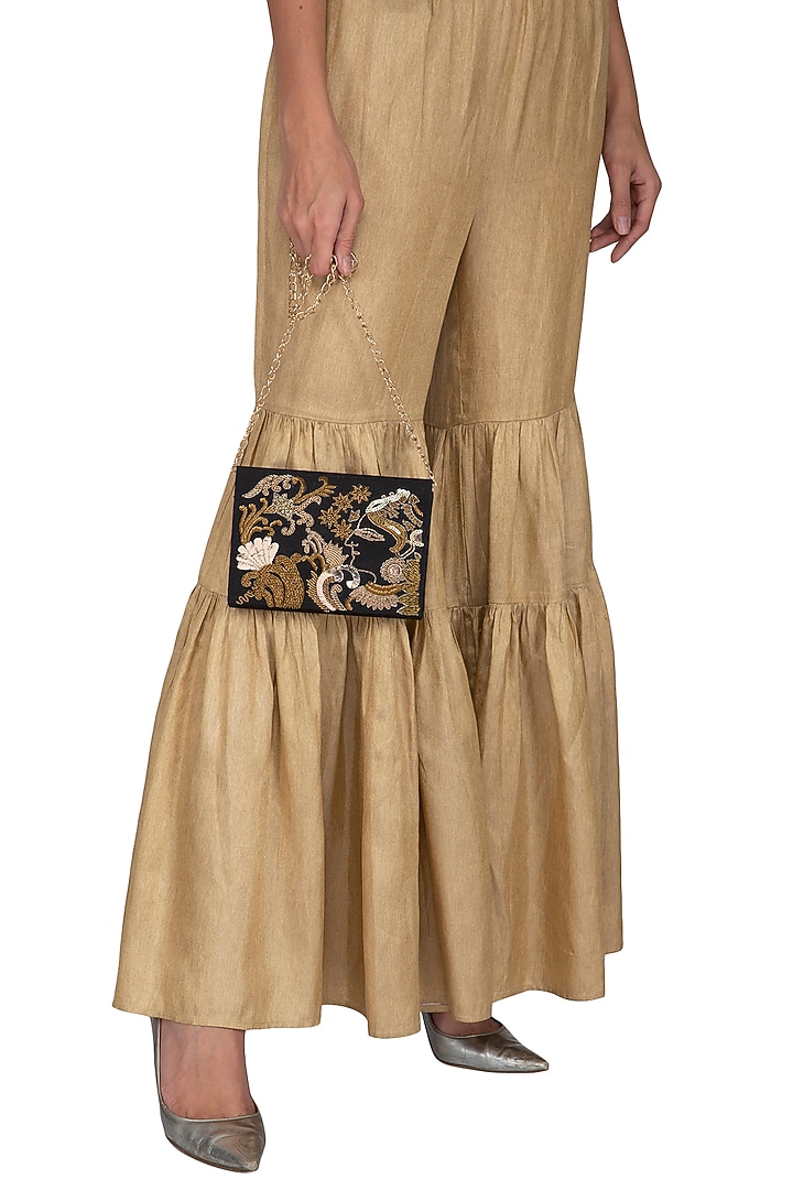 Black & Golden Embroidered Clutch by The Purple Sack at Pernia's Pop Up Shop
