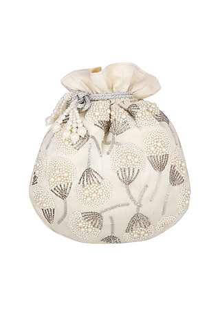 White Hand Embroidered Potli by The Purple Sack