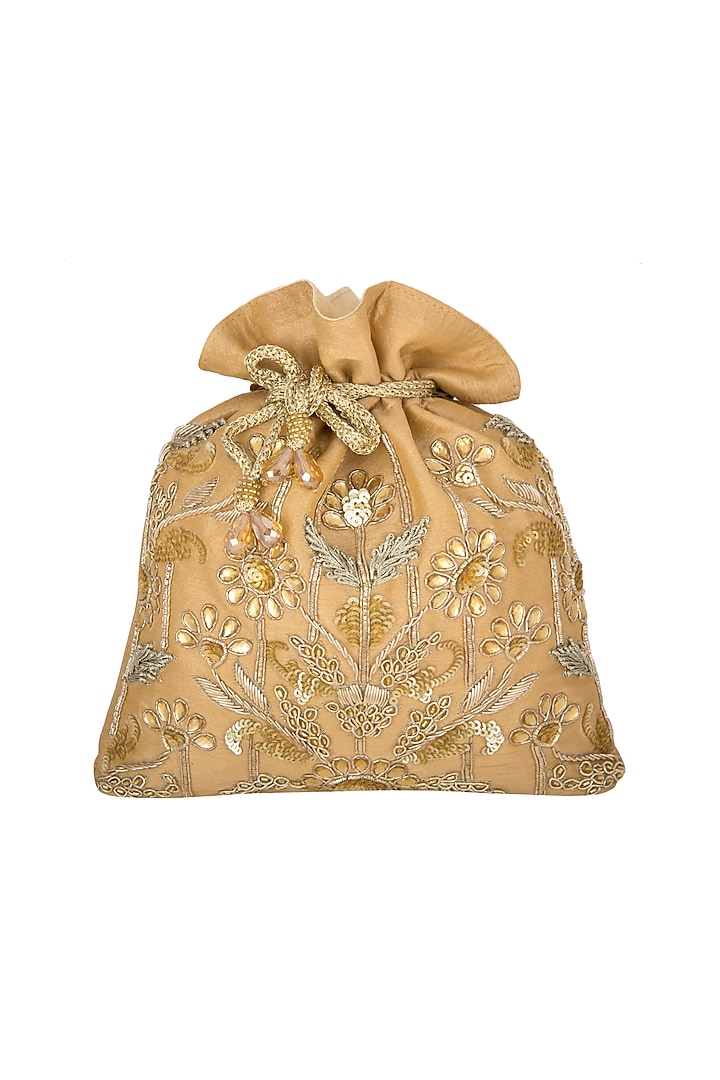 Golden Floral Embroidered Potli by The Purple Sack