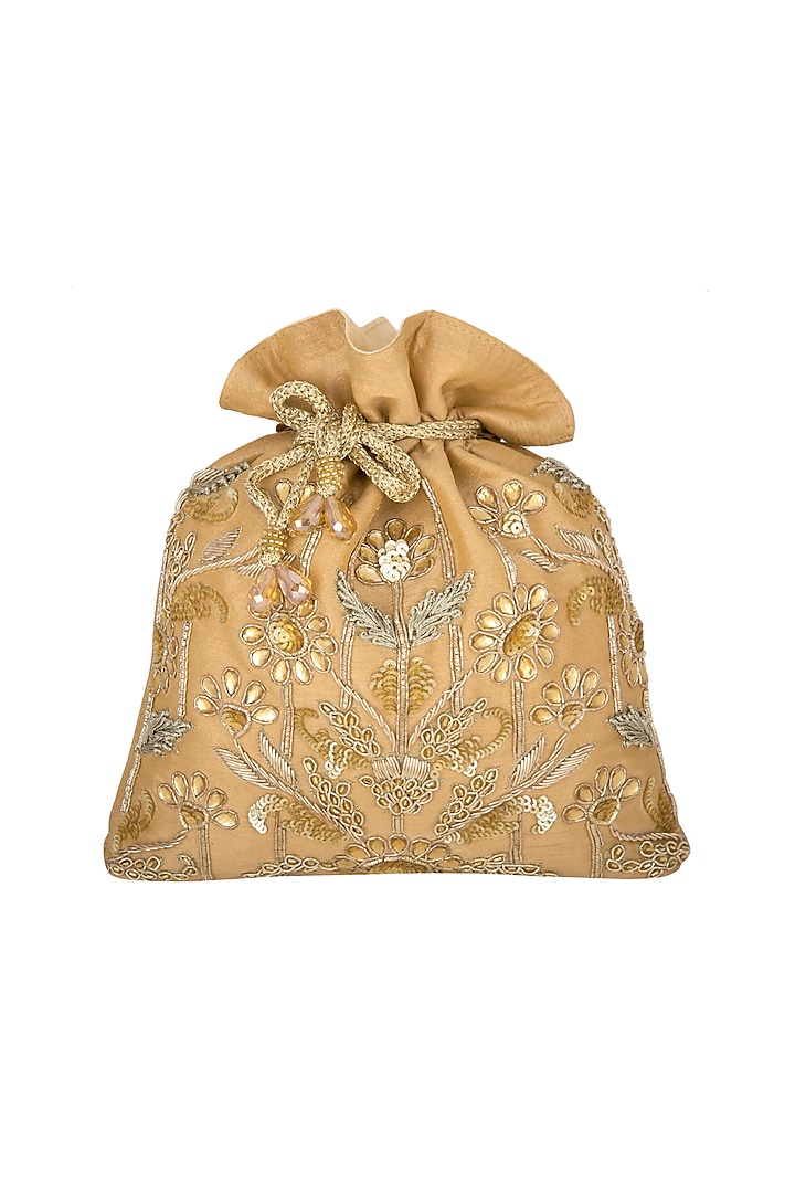 Golden Floral Embroidered Potli by The Purple Sack at Pernia's Pop Up Shop