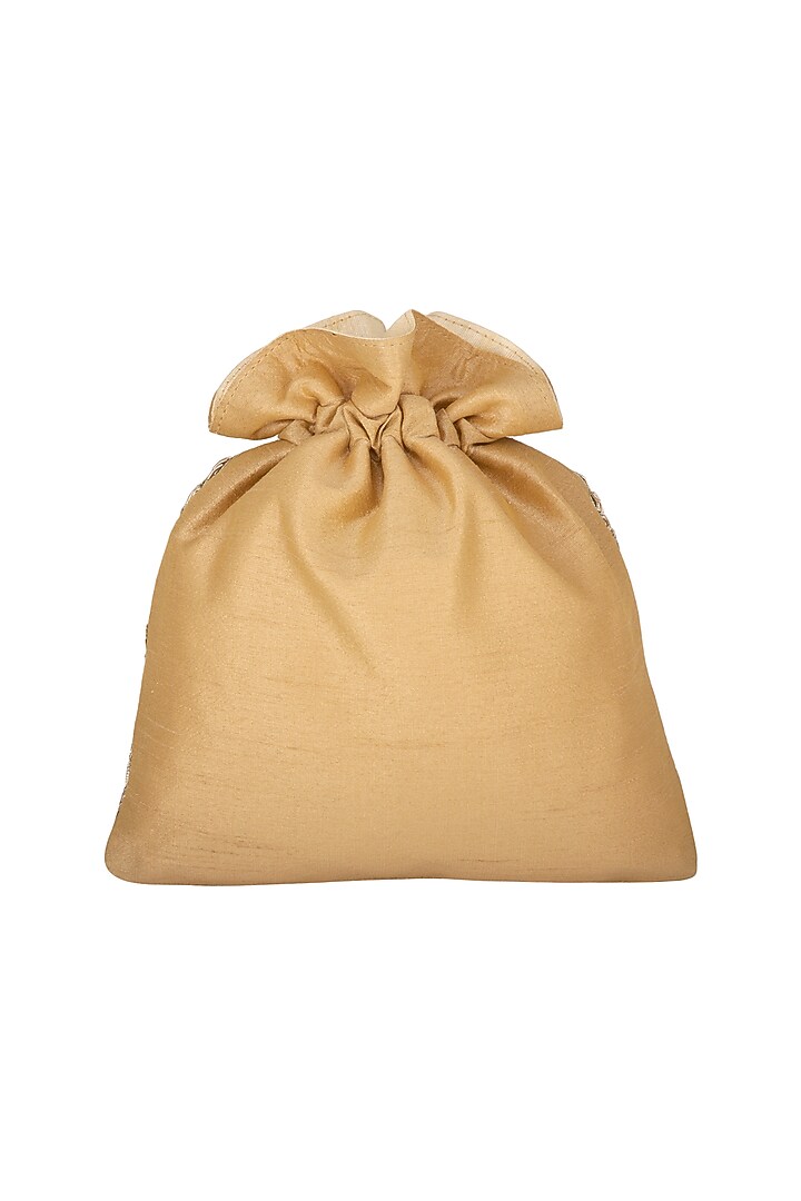 Golden Floral Embroidered Potli by The Purple Sack at Pernia's Pop Up Shop