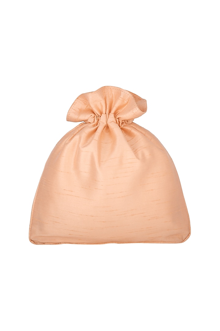 Peach Peacock Embroidered Potli by The Purple Sack at Pernia's Pop Up Shop