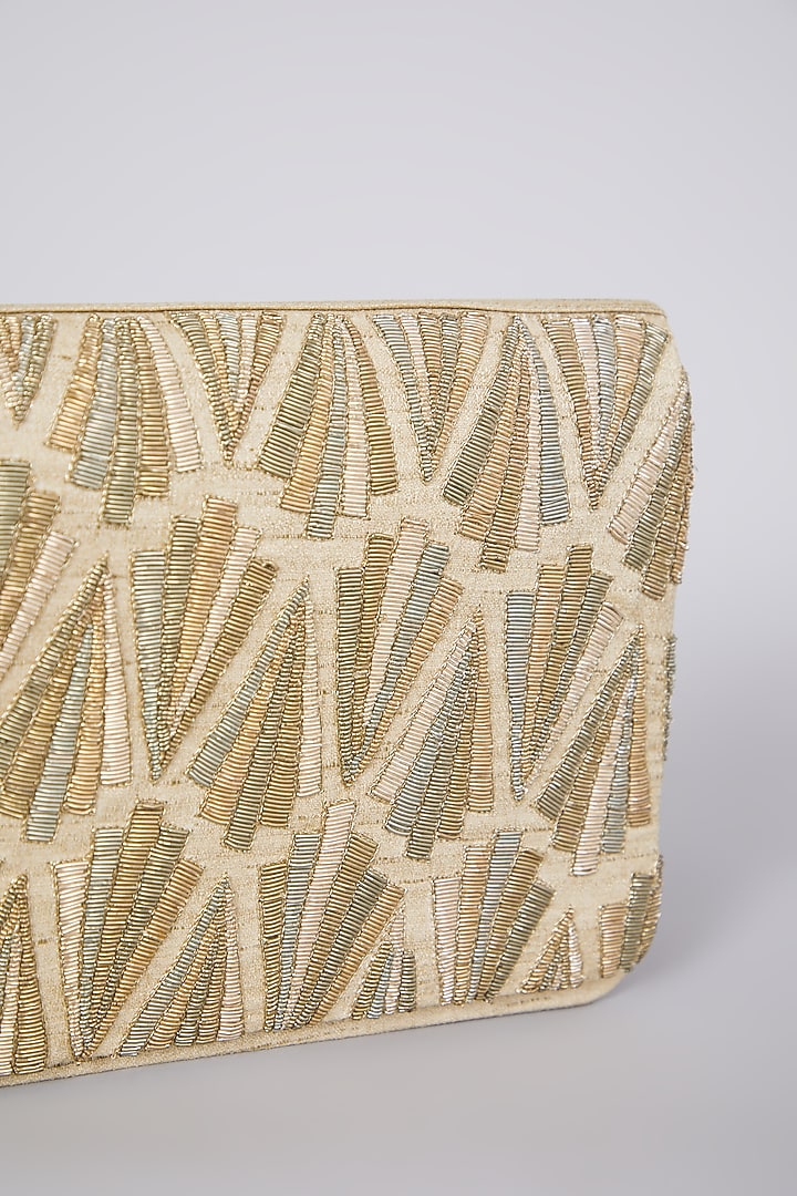 Gold Hand Embroidered Raw Silk Clutch by The Purple Sack at Pernia's Pop Up Shop