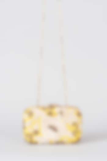 Yellow Hand Embroidered Box Clutch by The Purple Sack at Pernia's Pop Up Shop