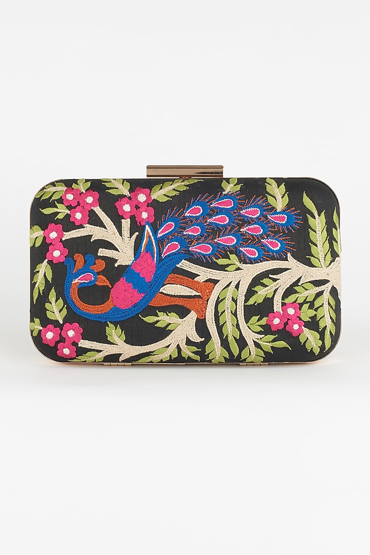 Black Embroidered Clutch by The Purple Sack at Pernia's Pop Up Shop