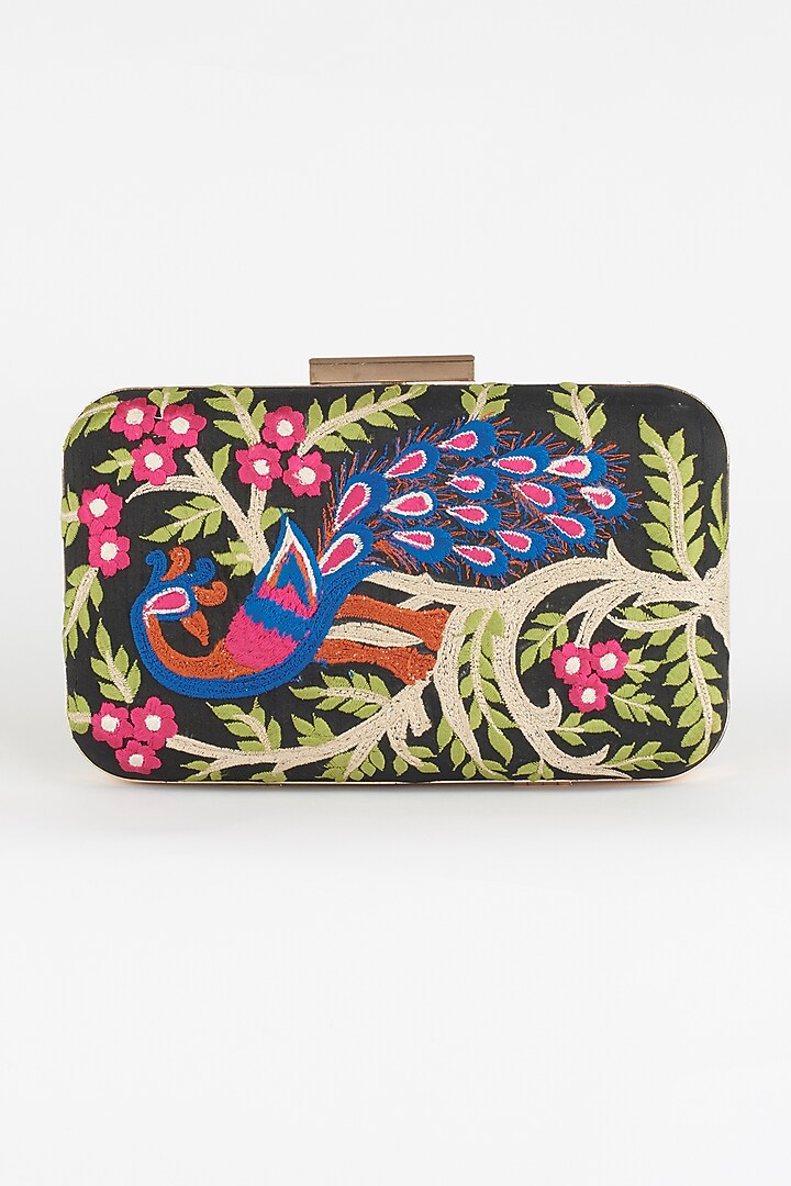 Black Embroidered Clutch by The Purple Sack at Pernia's Pop Up Shop