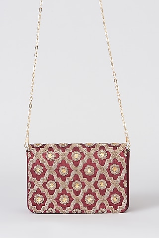 Maroon Hand Embroidered Clutch by The Purple Sack